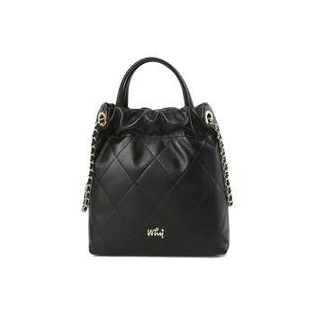 Why Genuine Leather One Shoulder Handbag Large Size Women's Black/Ecru