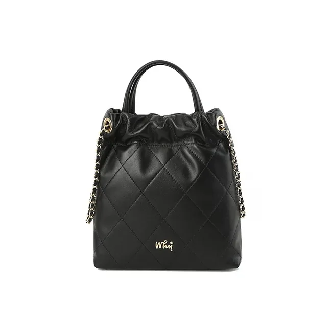 Why Genuine Leather One Shoulder Handbag Large Size Women's Black/Ecru-0