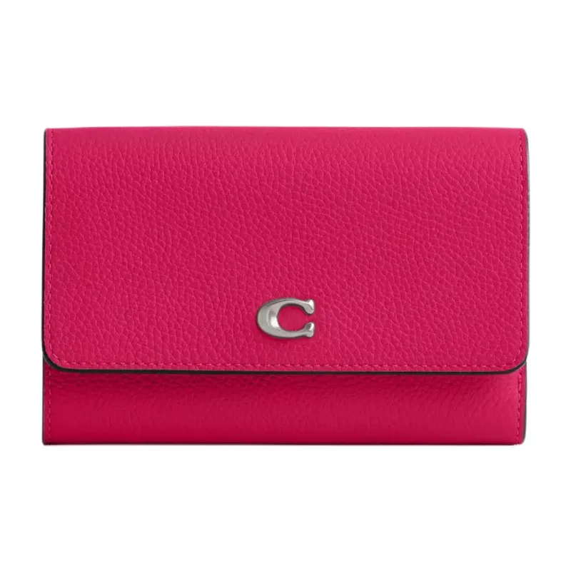 COACH Polished Pebble Leather Wallet Medium Size Women's Dragon Fruit-0