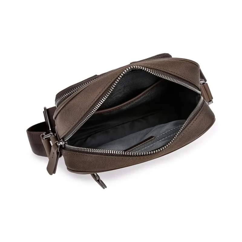 FAIRWHALE Oxford With Cow Leather Shoulder Bag, Crossbody Bag Trumpets Unisex Smoky Blue/Sand Brown-6