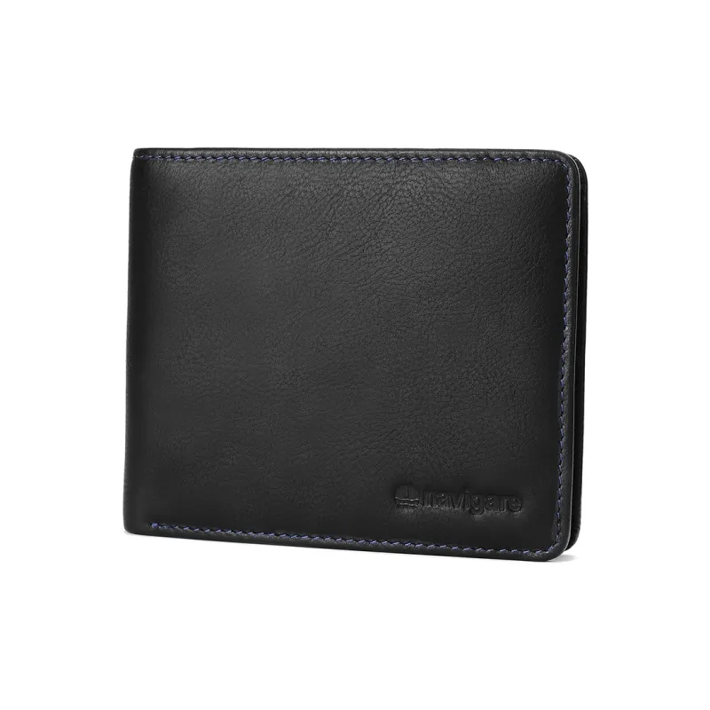 NAVIGARE Top Grain Cow Leather Wallet Money Clip Card Holder Unisex Black-12