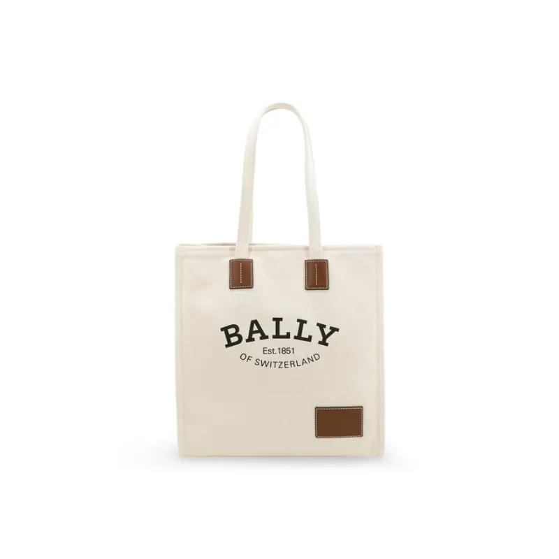 BALLY Crystalia Canvas With Calfskin Canvas Bag, Tote Bag, Shopping Bag, Handbag Medium Size Unisex White-1