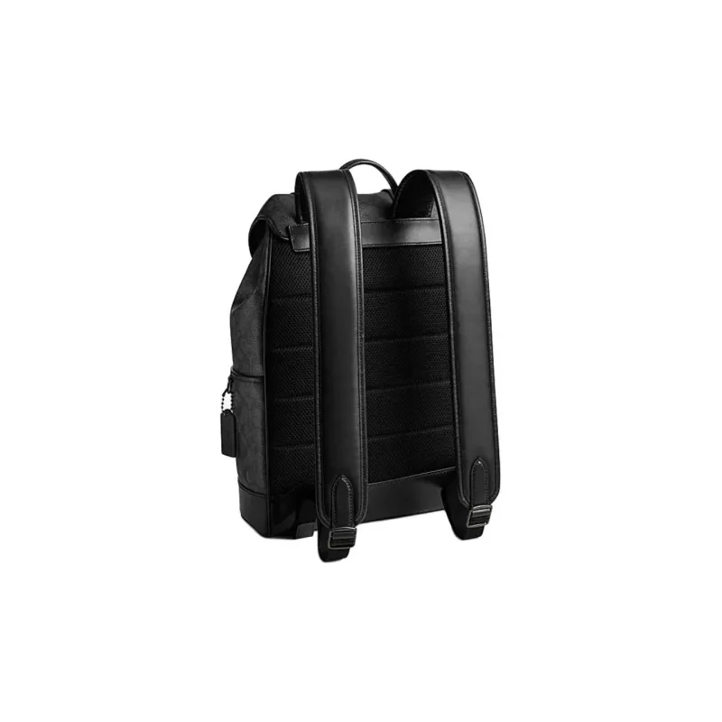 COACH League Artificial Leather Cow Leather Patchwork Fabric With Leather Backpack Large Size Men's Charcoal Gray-1