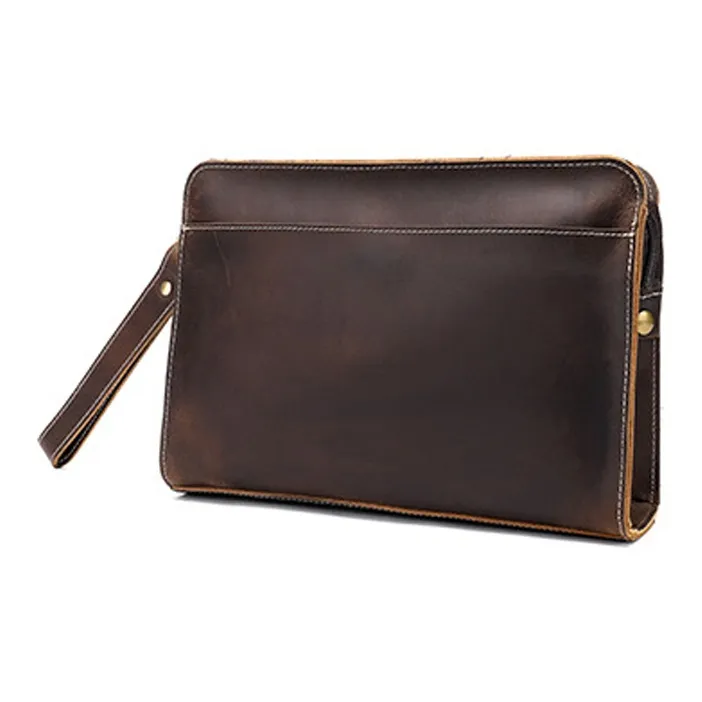 CMLZIUA Cow Leather Clutch Regular Unisex Black/Coffee-5
