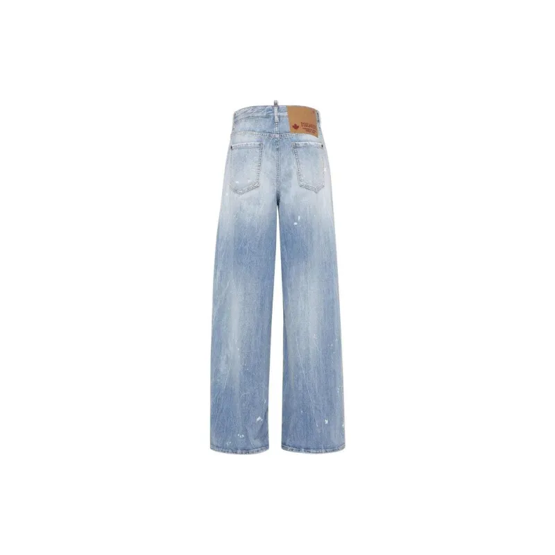 DSQUARED 2 Logo Patch Distressed Wide Leg Jeans-1
