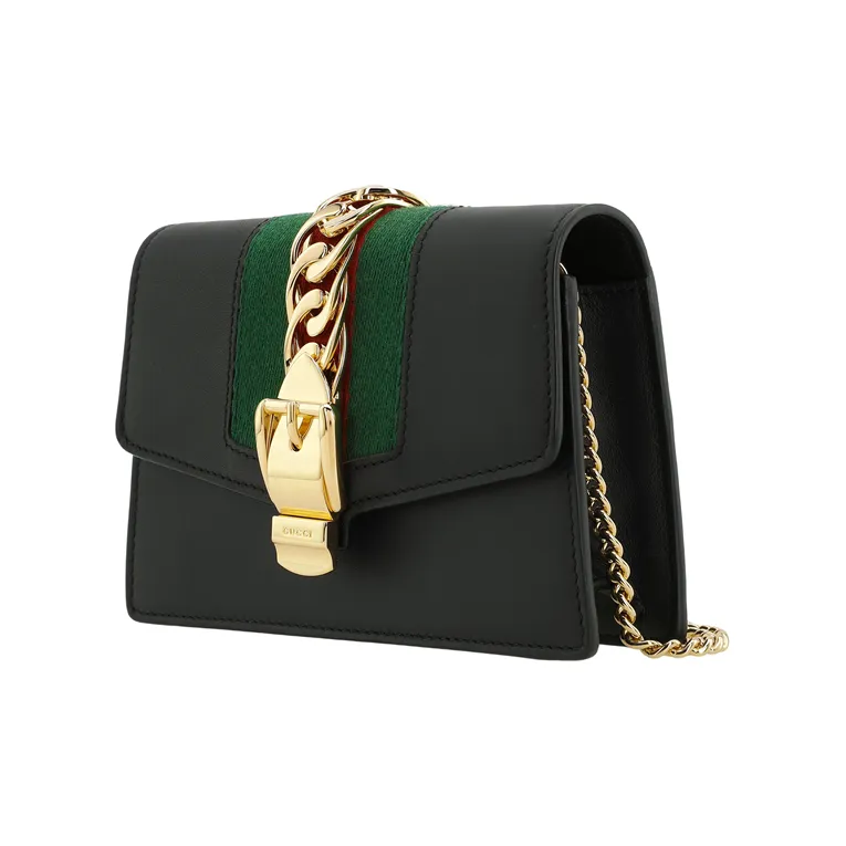 GUCCI Sylvie Cow Leather Crossbody Bag Shoulder Bag Women's Black-3
