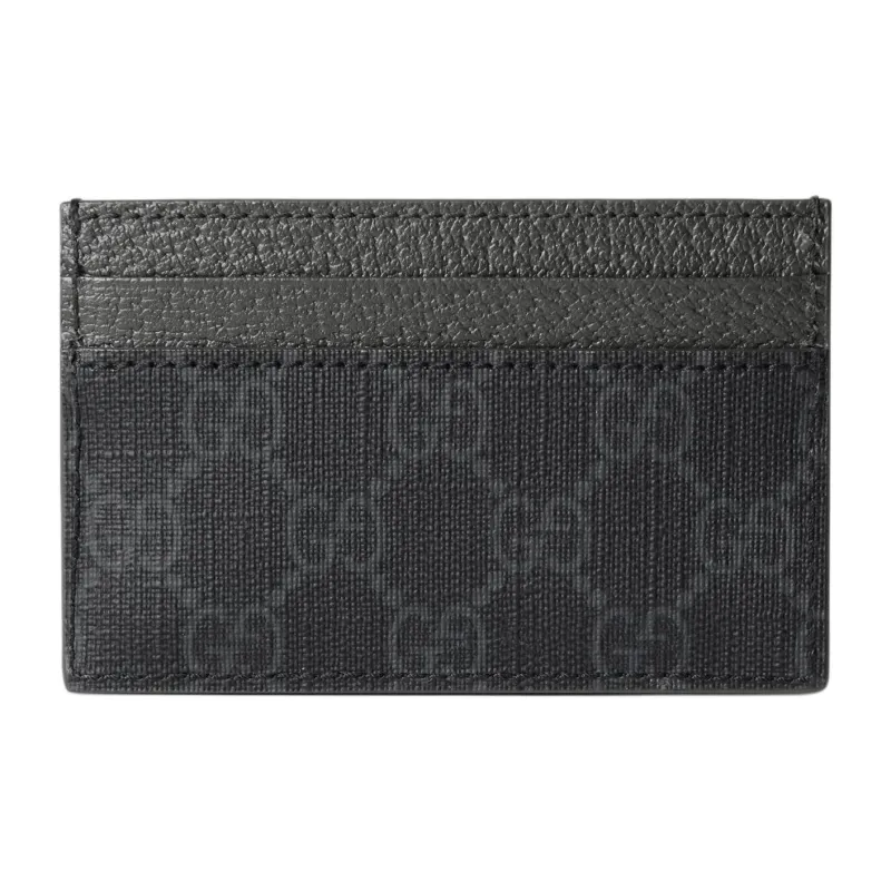 GUCCI Canvas With Leather Trim Card Holder Men's Black & Gray-2