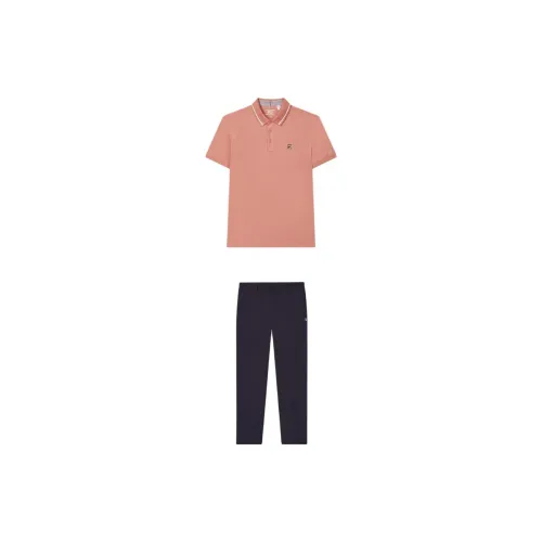 FILA Casual Sportswear Men Set Light Orange Pink Tops+Legend Blue Pants