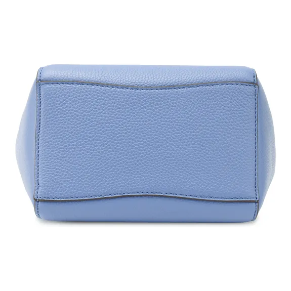 TORY BURCH McGraw Litchi Grain Leather Bucket Bag, One Shoulder Handbag Small Size Women's Blue Wood Color-5