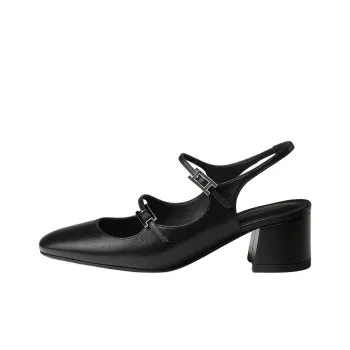 HERMES Jackie Chunky Heel Mary Jane Shoes 5cm Women's Black