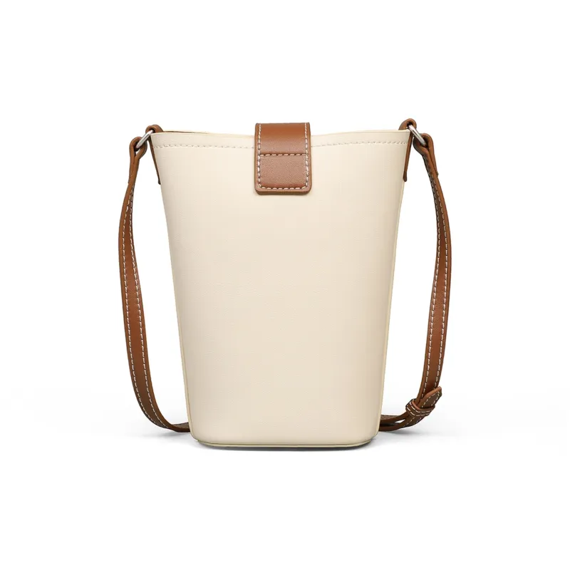 PT'SON Cow Leather Shoulder Bag, Crossbody Bag, Bucket Bag Regular Women's Ecru Coffee-1