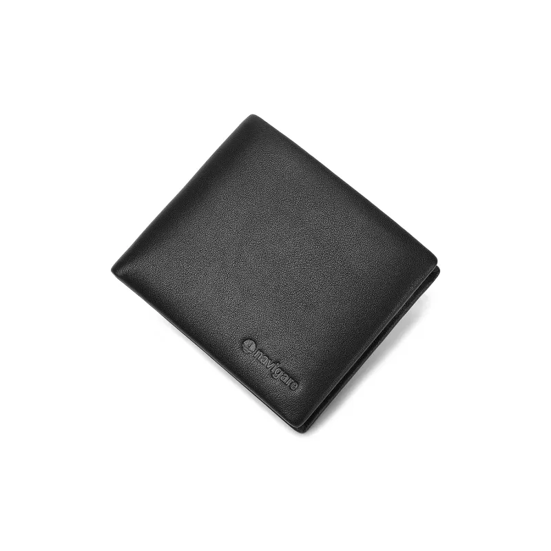NAVIGARE Top Grain Cow Leather Wallet With Money Clip And Leather Clip Unisex Black-14