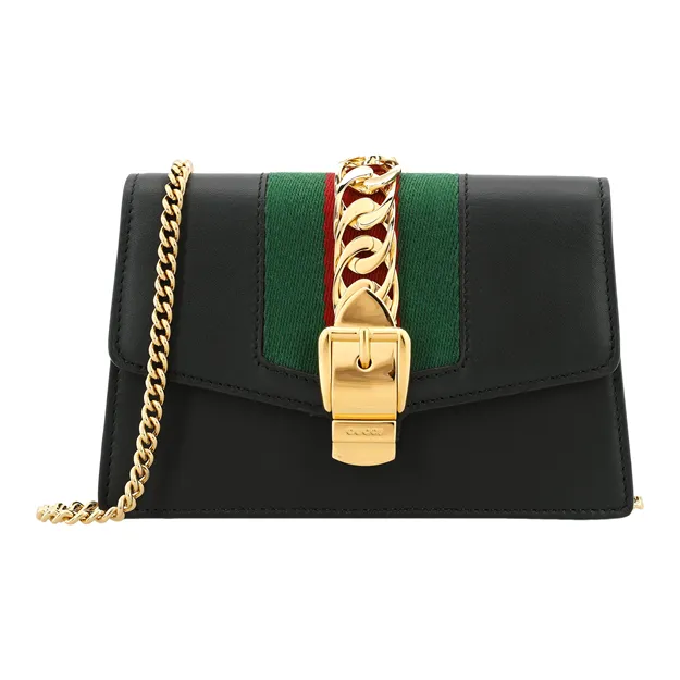 GUCCI Sylvie Cow Leather Crossbody Bag Shoulder Bag Women's Black-1