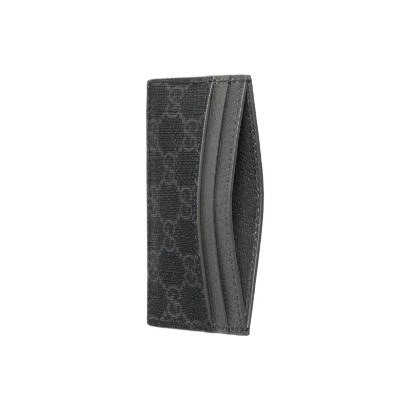 GUCCI Canvas With Leather Trim Card Holder Men's Black & Gray-3
