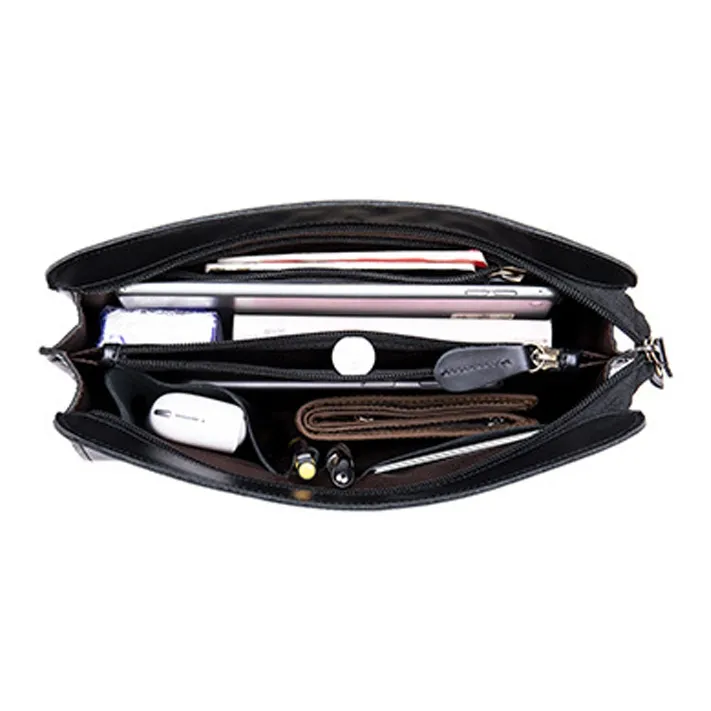 CMLZIUA Cow Leather Clutch Regular Unisex Black/Coffee-3