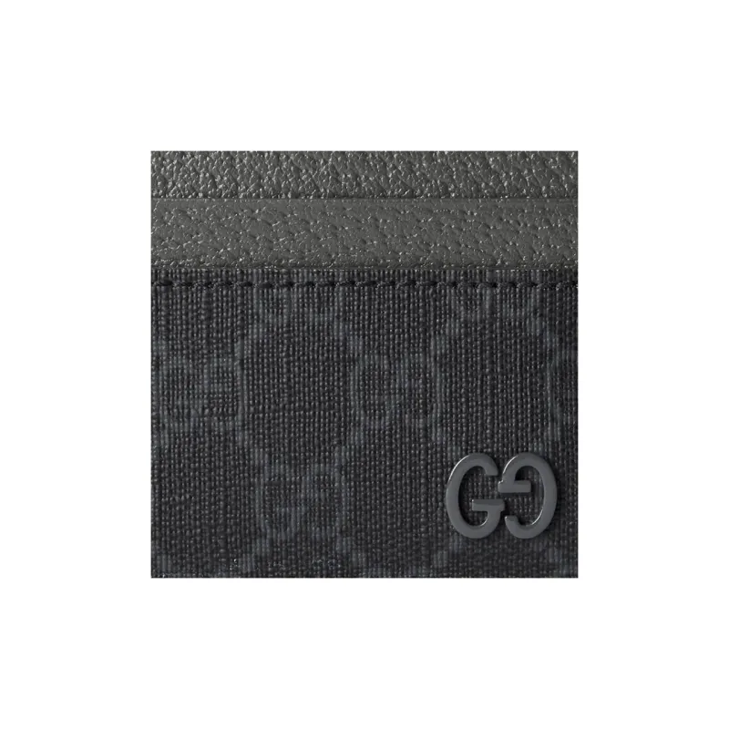 GUCCI Canvas With Leather Trim Card Holder Men's Black & Gray-4