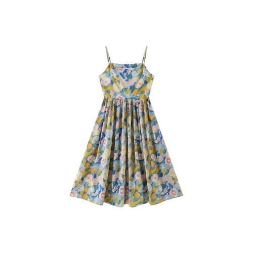 Jonah Anda Slip Dresses Women's Yellow And Blue Print