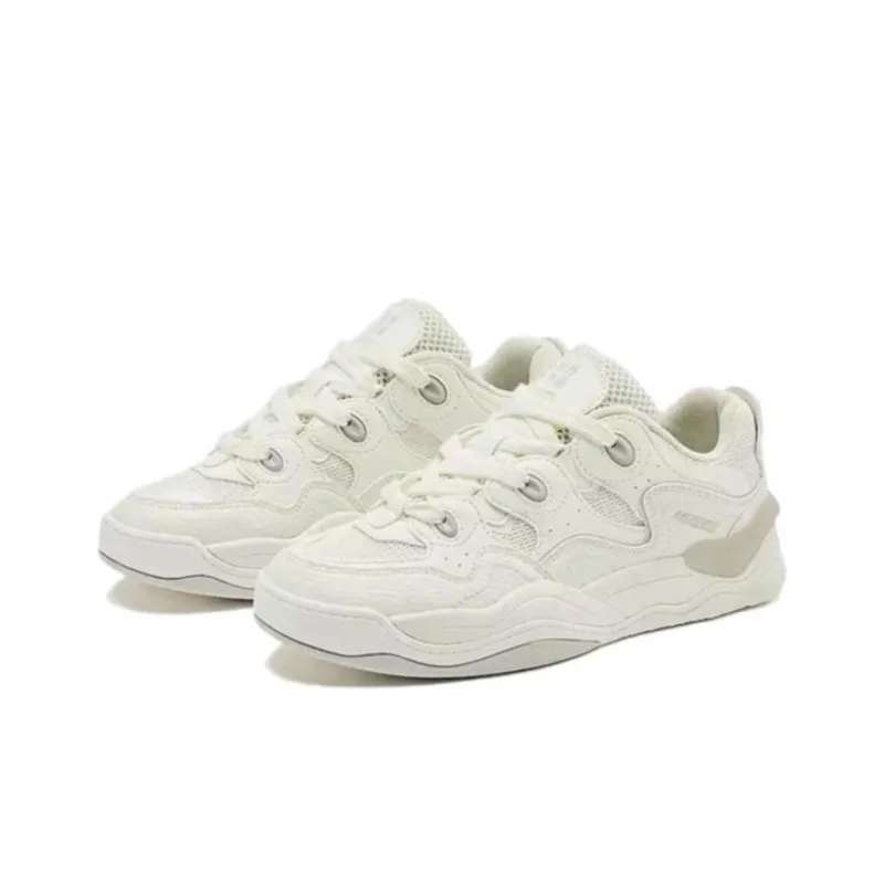QIAODAN Anti Slip Wear Resistant Low Top Skateboard Shoes Women's White Gray-2