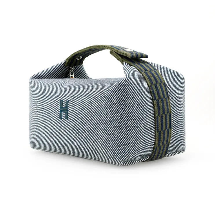 HERMES Bride a Brac Wool Twill Cotton Handbag Toiletry Bag Unisex Blue-3