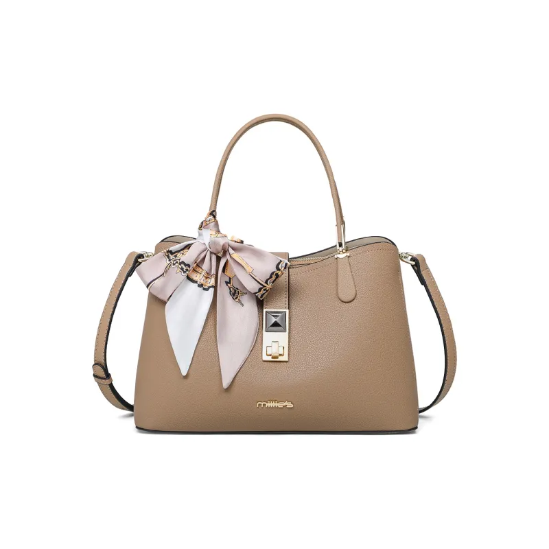 MILLIE'S Cow Leather With Synthetic Leather One Shoulder Handbag Regular Women's Apricot/Blue-3