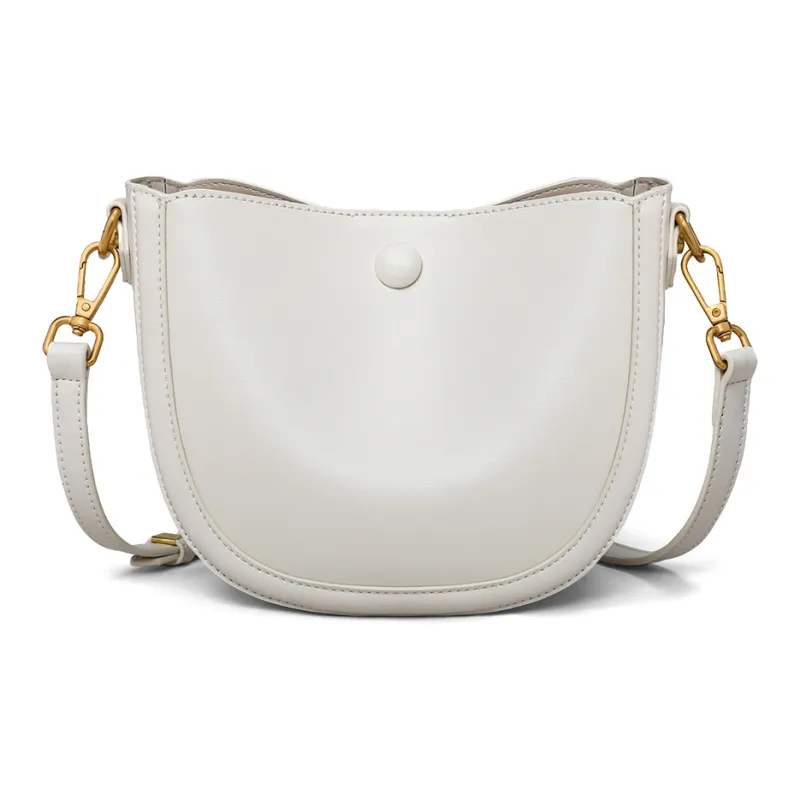 MILLIE'S Cow Leather With Synthetic Leather Underarm Crossbody Bag, Shoulder Bag, Saddle Bag Trumpets Women's Ecru-4