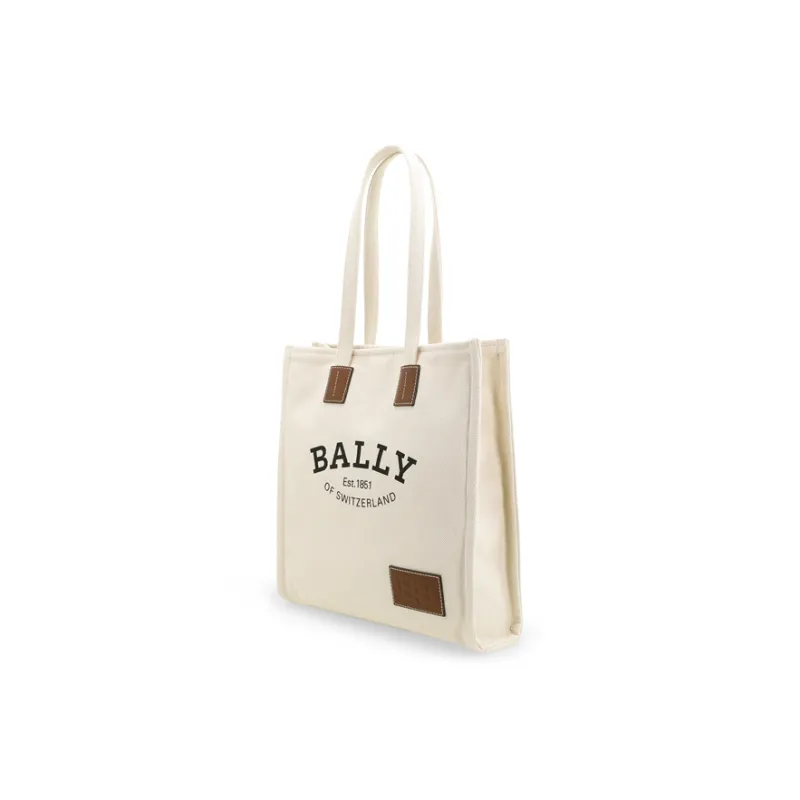 BALLY Crystalia Canvas With Calfskin Canvas Bag, Tote Bag, Shopping Bag, Handbag Medium Size Unisex White-3