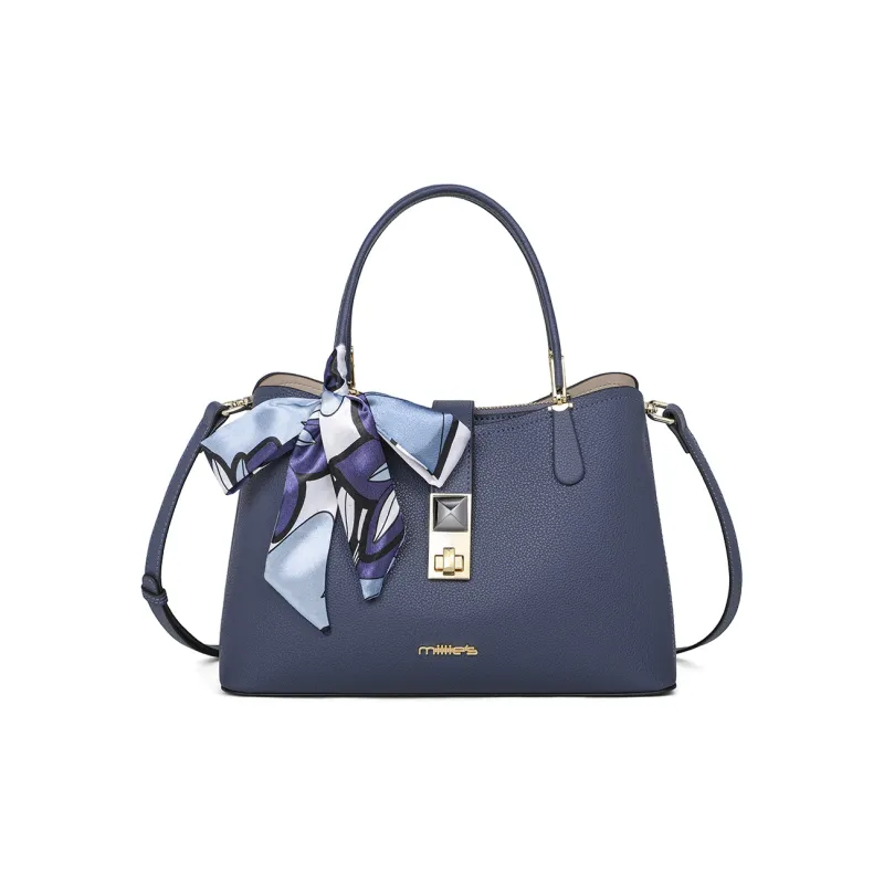 MILLIE'S Cow Leather With Synthetic Leather One Shoulder Handbag Regular Women's Apricot/Blue-9