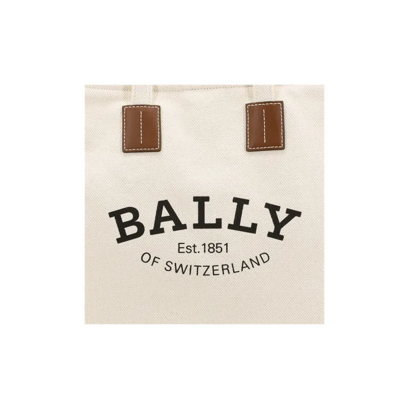 BALLY Crystalia Canvas With Calfskin Canvas Bag, Tote Bag, Shopping Bag, Handbag Medium Size Unisex White-7