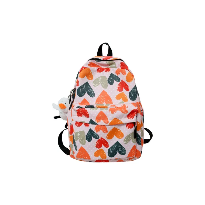 KAMLUI Nylon Fabric Backpack For High School And College Students Regular Unisex Pink Heart/White English/Black English-0