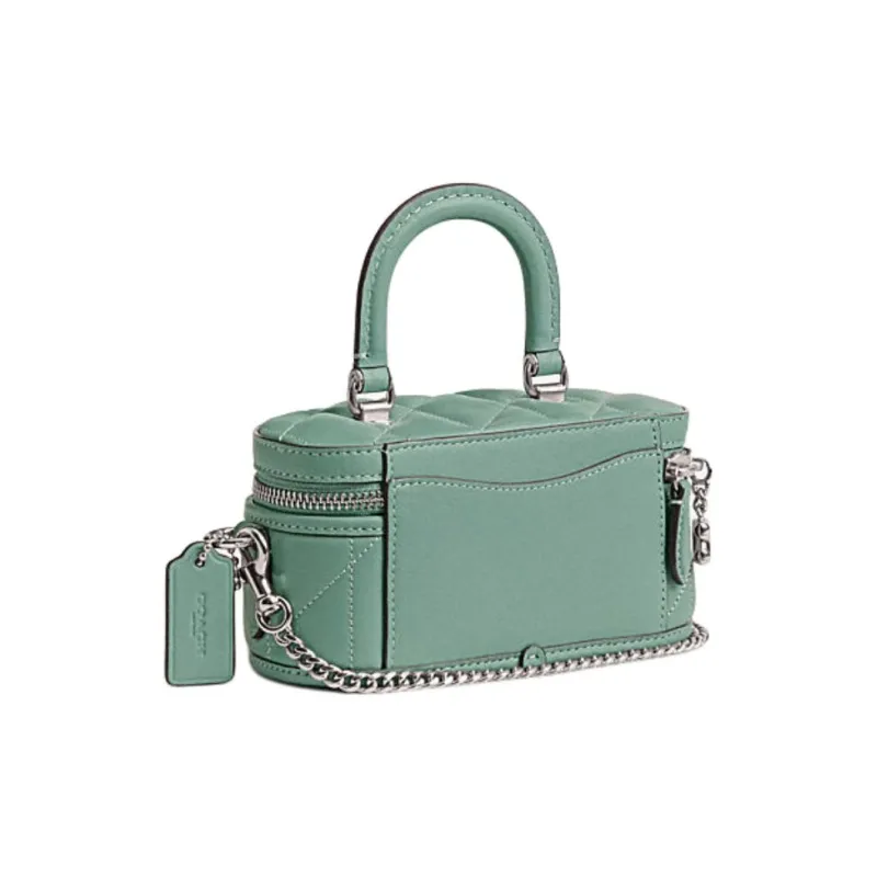 COACH Trail Sheepskin With Cow Leather Shoulder Bag, Crossbody Bag, Handbag Mini Women's Aquamarines Stone Color-1