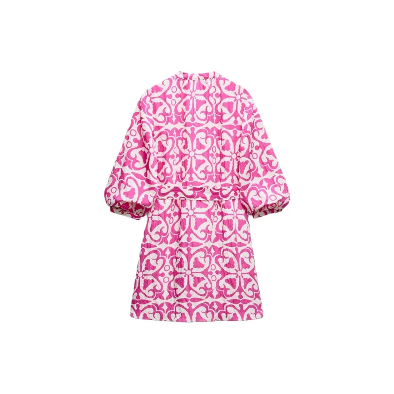 ZARA Long Sleeved Dresses Women's White/Pink-1