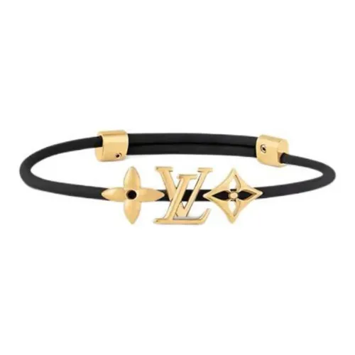 LOUIS VUITTON Metal Leather Wristbands Unisex Black