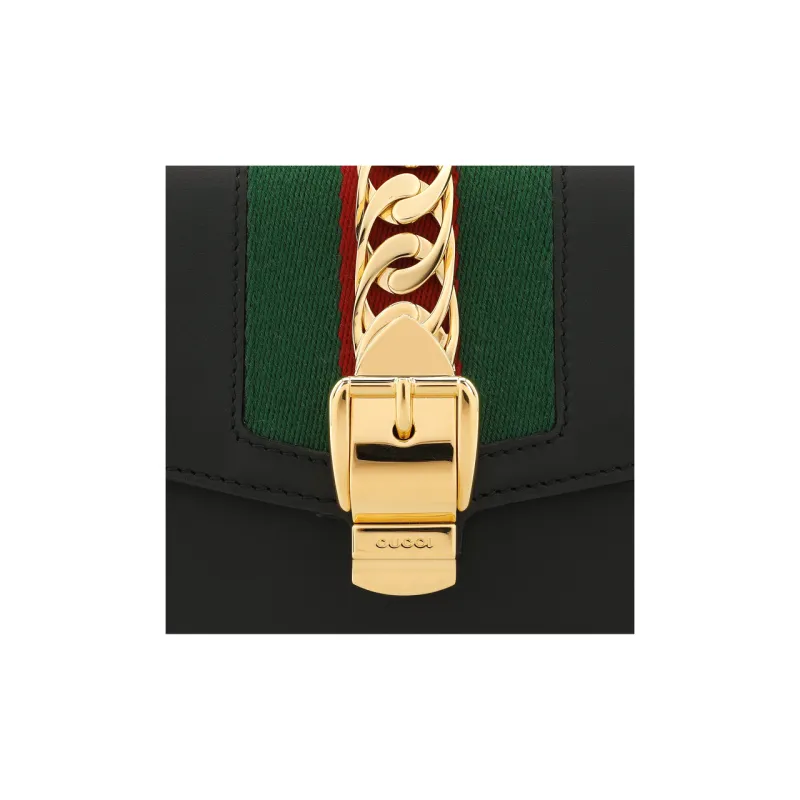 GUCCI Sylvie Cow Leather Crossbody Bag Shoulder Bag Women's Black-8