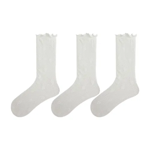 Evening Classroom Mid Calf Socks Women's 3 Pack White