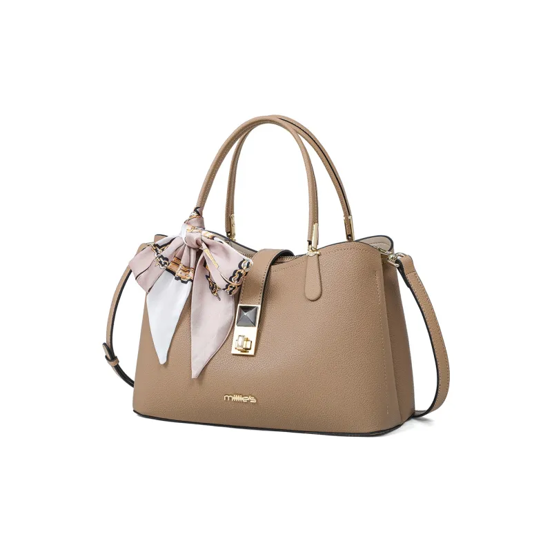 MILLIE'S Cow Leather With Synthetic Leather One Shoulder Handbag Regular Women's Apricot/Blue-2