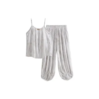 Same Language Pajama Set Women's Day White, Vermilion Ink, Smoky Silk
