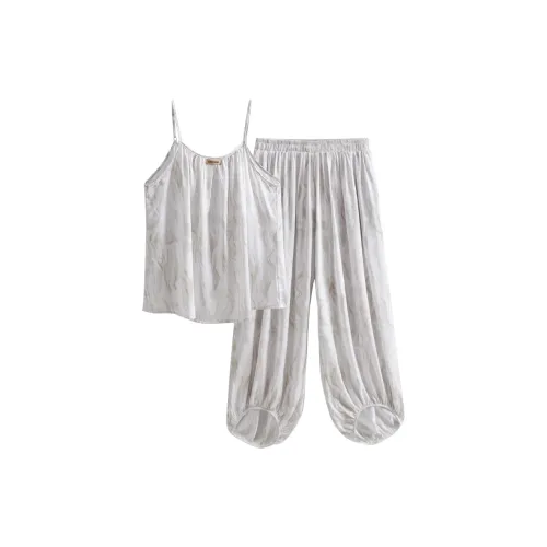 Same Language Pajama Set Women's Day White, Scarlet Ink, Smoke Silk