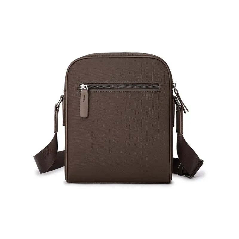 FAIRWHALE Oxford With Cow Leather Shoulder Bag, Crossbody Bag Trumpets Unisex Smoky Blue/Sand Brown-3