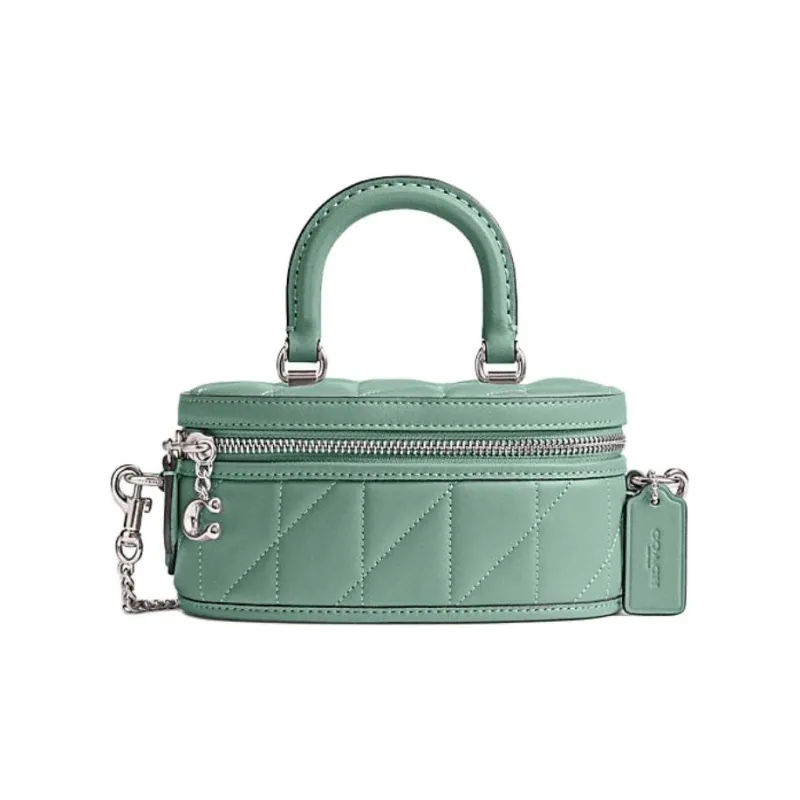 COACH Trail Sheepskin With Cow Leather Shoulder Bag, Crossbody Bag, Handbag Mini Women's Aquamarines Stone Color-0