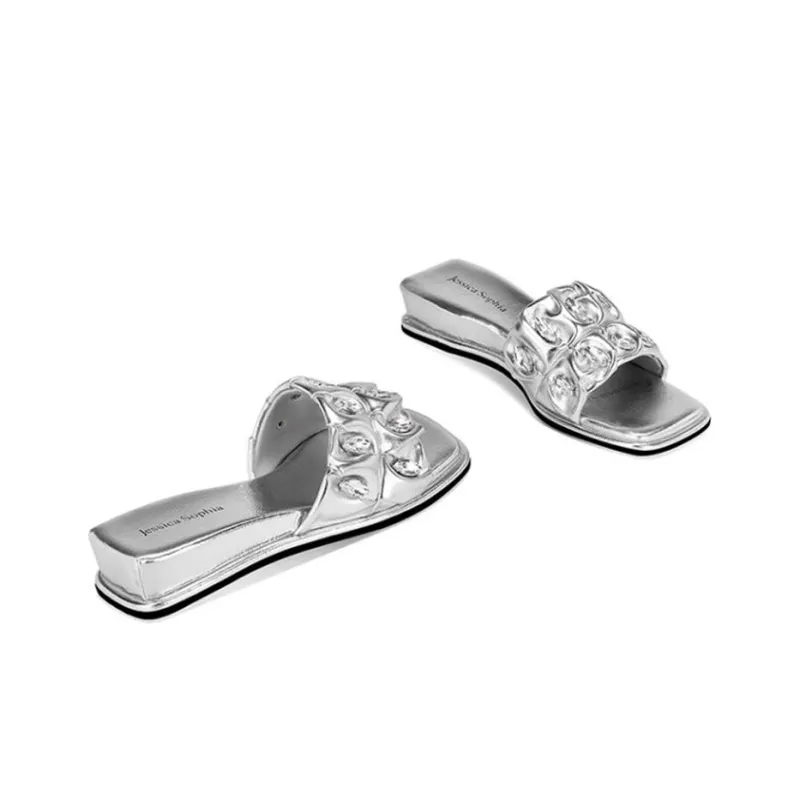 JESSICA SOPHIA Rubber Sole Rhinestone Slip Resistant Abrasion Resistant Slide Slippers Women's Black-6