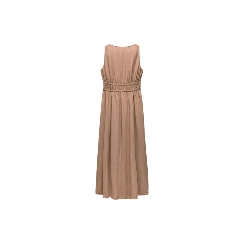 ZARA Sleeveless Dress Women's Brown-1