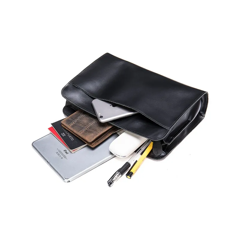 CMLZIUA Cow Leather Clutch Regular Unisex Black/Coffee-4