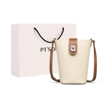 PT'SON Cow Leather Shoulder Bag, Crossbody Bag, Bucket Bag Regular Women's Ecru Coffee