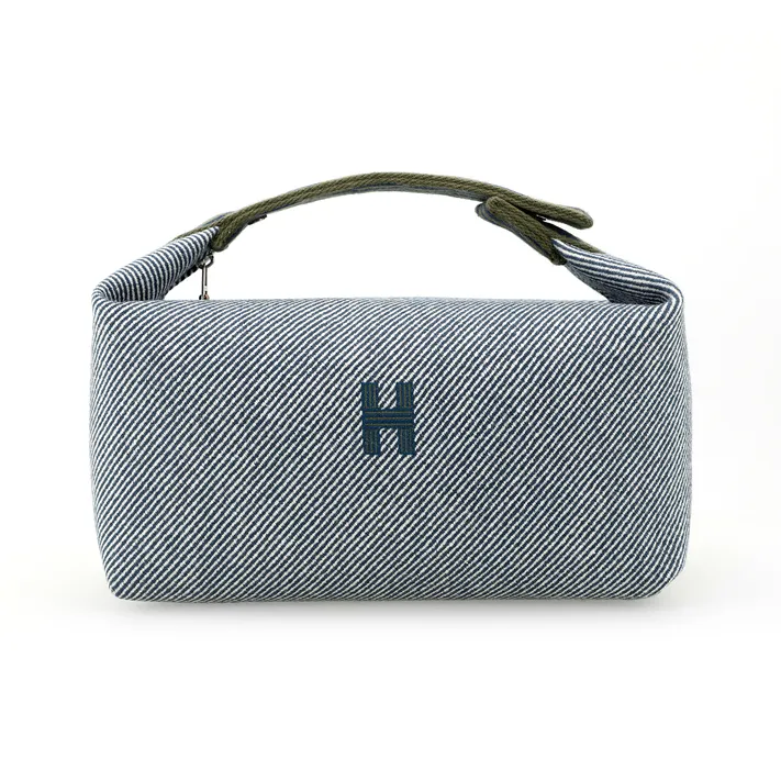 HERMES Bride a Brac Wool Twill Cotton Handbag Toiletry Bag Unisex Blue-1