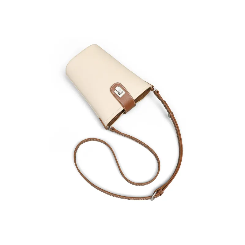 PT'SON Cow Leather Shoulder Bag, Crossbody Bag, Bucket Bag Regular Women's Ecru Coffee-2