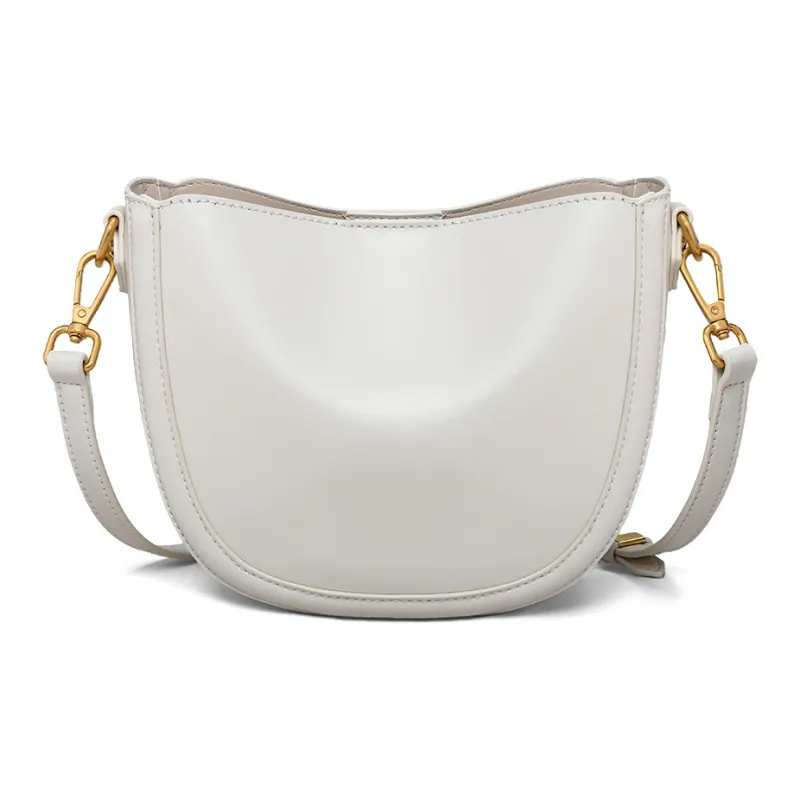 MILLIE'S Cow Leather With Synthetic Leather Underarm Crossbody Bag, Shoulder Bag, Saddle Bag Trumpets Women's Ecru-5