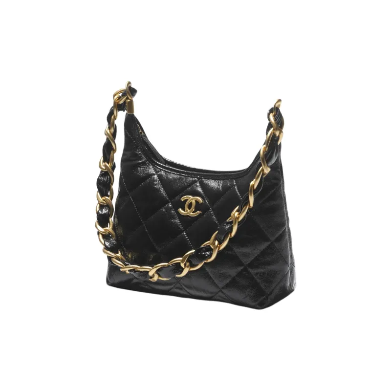 CHANEL Lambskin Hobo Bag, Handbag, Shoulder Bag Trumpets Women's Black-1