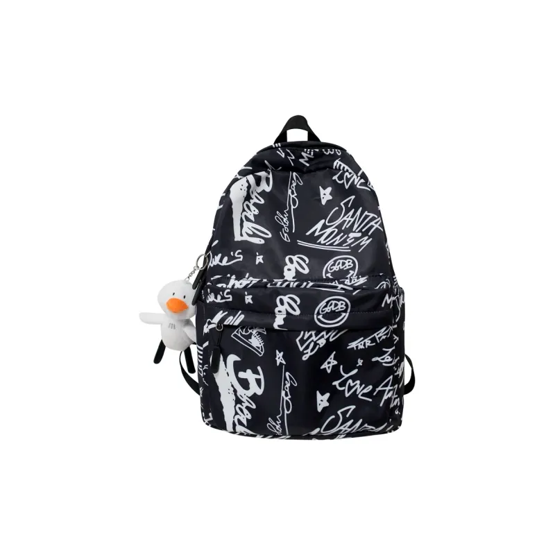 KAMLUI Nylon Fabric Backpack For High School And College Students Regular Unisex Pink Heart/White English/Black English-3