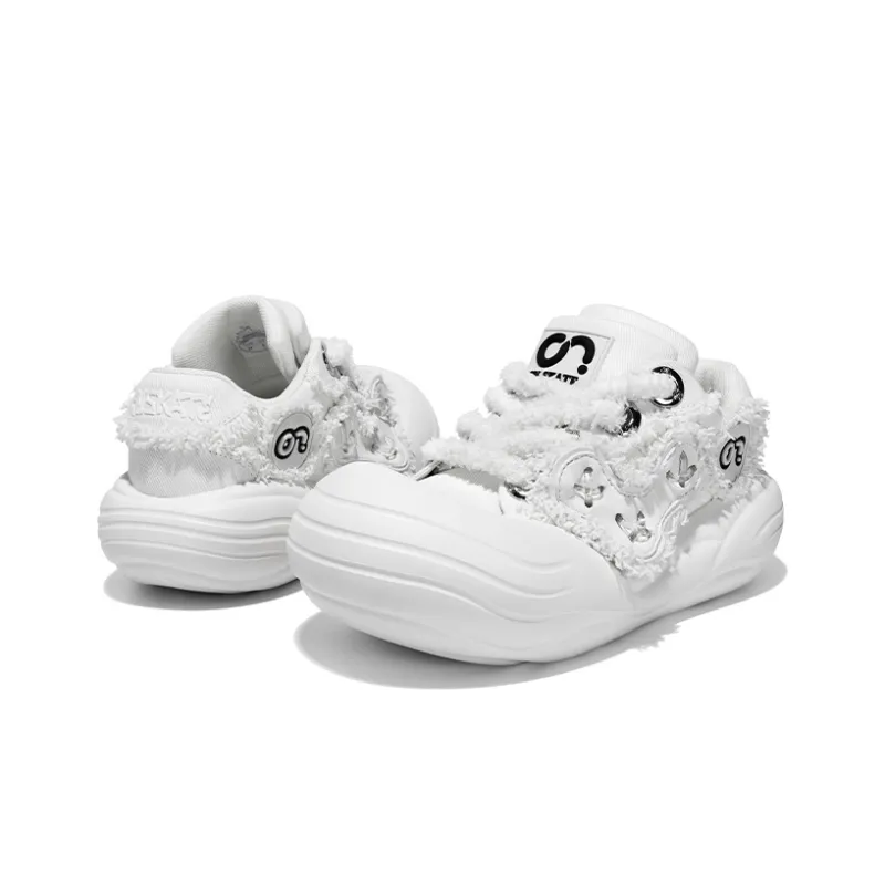 CN Milk Cap Big Head Shoes Slip Resistant Breathable Lightweight Height Increasing Low Top Canvas Shoes Unisex White-2