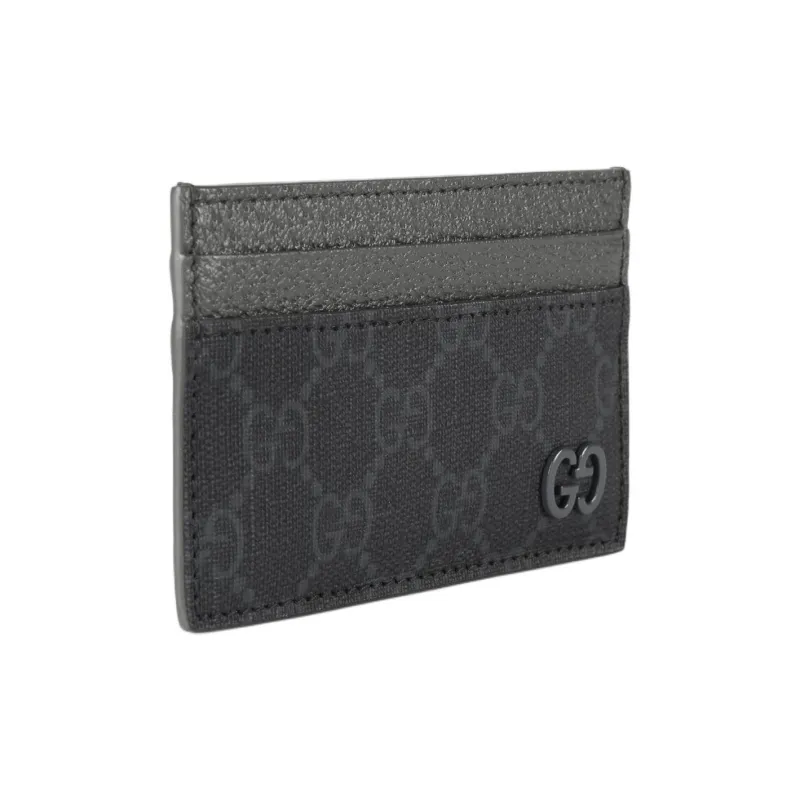 GUCCI Canvas With Leather Trim Card Holder Men's Black & Gray-1